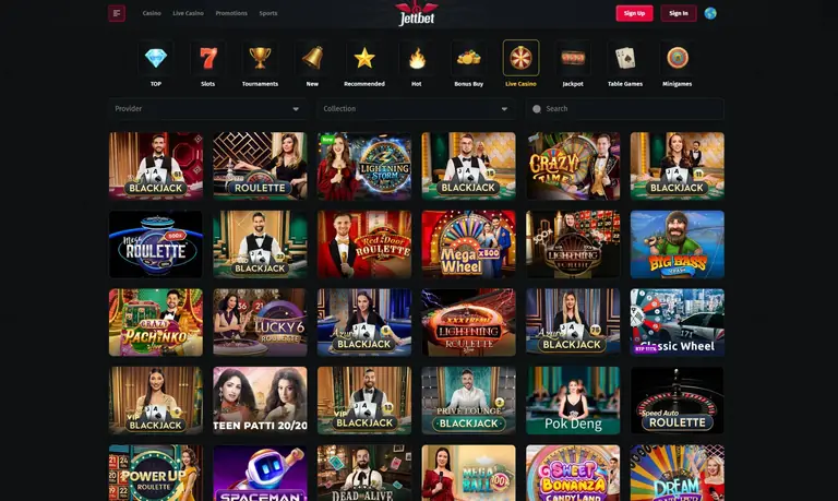 Jettbet live casino screenshot