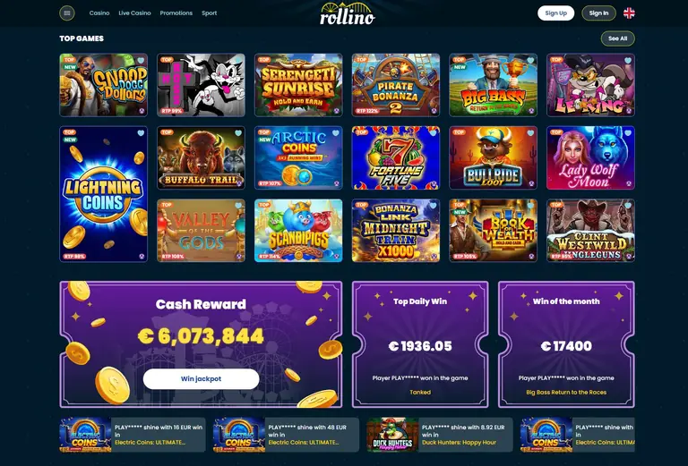 Rollino live casino screenshot